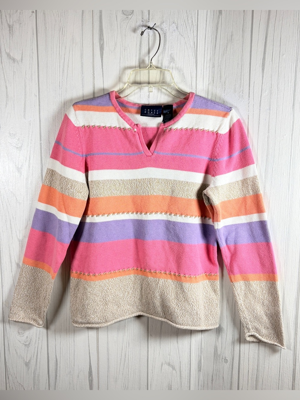 Vintage Y2K CRAZY HORSE Liz Claiborne Striped Cotton Sweater, Medium, Colorful